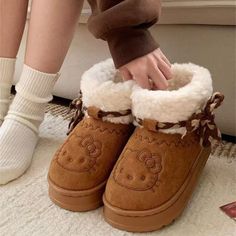 Sanrio Hello Kitty Snow Boots Girl Winter Plush Snow Booties Warm Cotton Shoes Cartoon Non Slip Sanrio Winter, Snow Boots Winter, Winter Y2k, Slippers Shoes, Mens Snow Boots, Warm Slippers, Boots Winter, Winter Girls