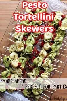 pesto tortellini skewers are the perfect appetizer for parties