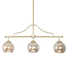 three light brass chandelier with glass globes