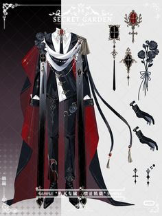 an anime character is dressed in black and red with white trimmings on his cape