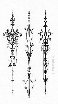 three different types of ironwork designs on white paper