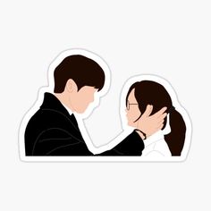 a man and woman are facing each other sticker