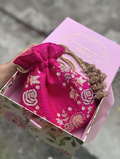 Sale Embroidery On Silk, Bridal Clutch Purse, Handmade Fabric Bags, Rose Bag, Potli Bag, Potli Bags, Embroidery Bags, Bridal Clutch, Wedding Look