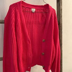 Super Versatile Hot Pink (The Color Is Brighter) Cardigan Never Worn Size L Hot Pink Clothes, Hot Pink Cardigan, Pink Clothes, Hot Sweater, Cardigan Pink, Pink Cardigan, A New Day, Orange Pink, New Day