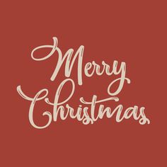 merry christmas lettering on a red background with white letters and the words, written in cursive font