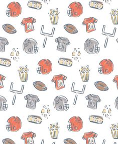 an image of a pattern with sports related items on white background for fabric or wallpaper