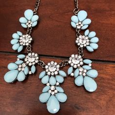 Stunning Statement Necklace To Pair With Any Outfit. Adjustable. Adorned With Crystals To Make This Necklace Pop. Floral Statement Necklace, Blue Statement Necklace, Pretty Necklaces, Statement Necklaces, Amazing Jewelry, Womens Jewelry Necklace, Sky Blue, Blue Sky, Unique Pieces