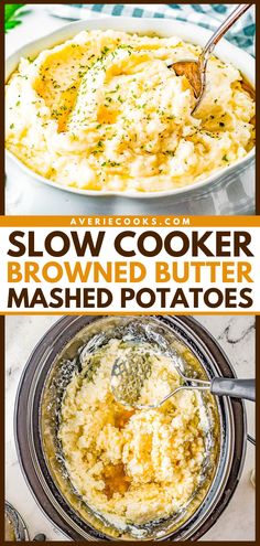 slow cooker brown butter mashed potatoes in a bowl