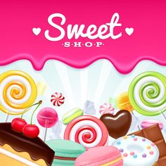 sweet shop background with sweets and candies