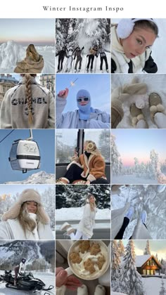 a collage of photos with people in winter clothing