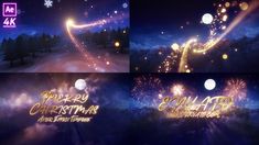 fireworks in the night sky with merry christmas and happy new year greetings on them