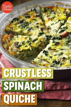 crustless spinach quiche recipe in a casserole dish