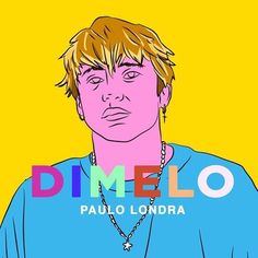 a drawing of a man in blue shirt and necklaces with the words dimelo over his face