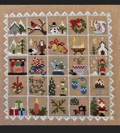 a cross stitch pattern with christmas decorations on it