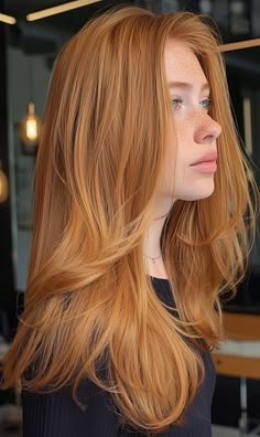 Long Layers Copper Hair, Real Ginger Hair, Layered Hair Redhead, Red Hair Inspiration Natural, Ginger Strawberry Blonde Hair, Natural Light Red Hair, Blonde To Natural Color, Cool Tone Ginger Hair, Ginger Hair With Layers