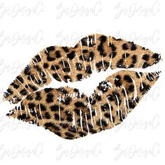 a leopard print with white paint on it's lips and the shape of a kiss