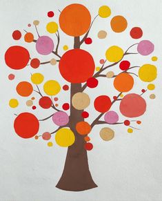 a painting of a tree with circles painted on it