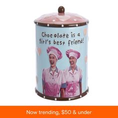 in stock Lucy And Ethel, Ceramic Cookie Jar, Pink Chocolate, Lucille Ball, Kurt Adler, Love Lucy, I Love Lucy, Chocolate Factory, Winter Pictures