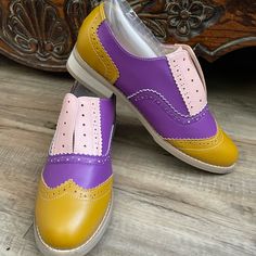 Super Cute With Unique Colors. Retro Style Saddle Shoe Leather Upper Natural Soul. Never Worn, Could Not Exchange Did Not Fit. Flower Print Shoes, Saddle Shoe, Pointy Flats, Leather Jewels, Buckle Loafers, Sperry Women's, Saddle Shoes, Black Flats Shoes, Rhinestone Flats