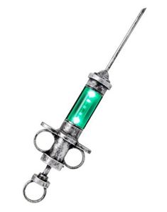 a green light in the shape of a medical syringe on a white background