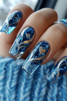 Cut Dog Nails, Blue And Silver Nails, Silver Nail, Stylish Nails Designs, Pretty Nail Art Designs, Pretty Nail Art, Nail Designs Glitter, Silver Nails