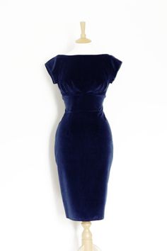 Midnight Blue Velvet Classic Pencil Dress Classic Pencil Dress, Simple Party Dress, Dig For Victory, Make Your Own Dress, Dress Simple, Satin Color, Modern Outfits, Cotton Velvet, Pencil Dress