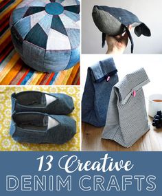 the collage shows different types of denim crafts