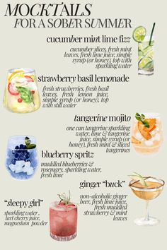 cocktails for a summer drink info sheet