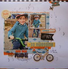 a scrapbook page with an image of a boy on a bike and the words ride