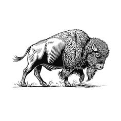 an illustration of a bison walking in the grass