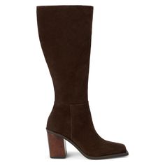 Knee high square toe heeled boot. $249.95 Dark Brown Suede Boots, Boots Knee High, Brown Suede Boots, Square Toe Heels, Zipper Boots, Boots Knee, High Heel Boots, Casual Boots, Suede Boots