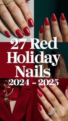 Red Nails For Holidays, Red Nail Art Almond Shape, Almond Red Glitter French Tip Nails, Winter Nails 2024 Christmas, Nails Winter 2025 Trends, Winter Nails Almond Shape Red, Red Nail Designs Coffin Shape, Christmas Nails 2025 Trends, Nail 2025 Trends