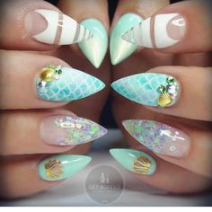 1,694 Likes, 14 Comments - Thao ✌ (@thaoweezy123) on Instagram: “Thank you for such great inspiration!! I live for this @getbuffednails ◼◼◼◼◼◼◼◼◼…” Acrilyc Nails, Ocean Nail Art, Mermaid Nail Art, Mermaid Nails, Ugly Duckling, Beach Nails, Nails Inc, Prom Nails, Nail Decorations