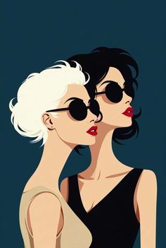 two women with sunglasses are kissing each other