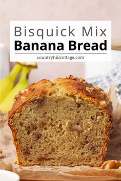 a close up of a banana bread on a cutting board