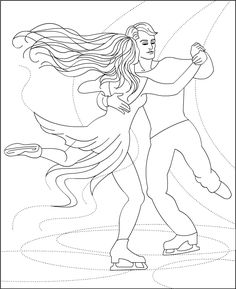 a man and woman skating on ice skates in the snow coloring page for adults