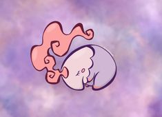 an elephant and its baby laying on top of each other in the sky with clouds behind them