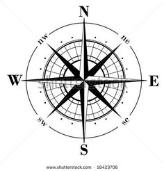 a black and white photo of a compass on a white background with the letter s in it