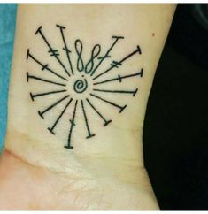 a wrist tattoo with musical notes on it