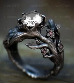 ♦ unique engagement ring in gothic style, available with a matching wedding band ♦ made in sterling silver, solid gold or platinum , available with any type of gemstone or diamond, message me for customization ♦ comes in an elegant ring box ♦ Handcrafted in house Cherry Blossom Engagement, Flower Engagement, Twig Engagement Ring, Cute Engagement Rings, Flower Engagement Ring, Magical Jewelry, Dream Engagement Rings, Types Of Gemstones, 판��타지 아트