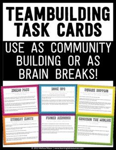 a poster that says teambuilding task cards use as community building or as brain breaks