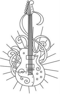 an electric guitar with swirls and sunburst on the back, in black and white