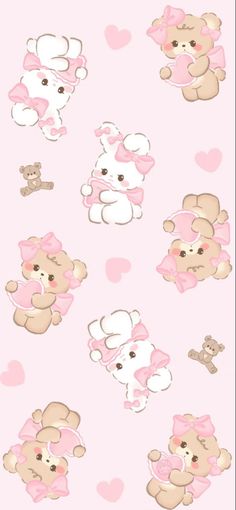 a pink wallpaper with teddy bears and hearts in the shape of heart shaped shapes