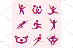 abstract people icons set in red and purple