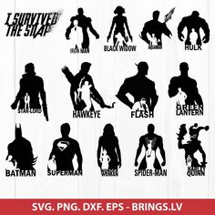 the silhouettes of superhero characters for svg