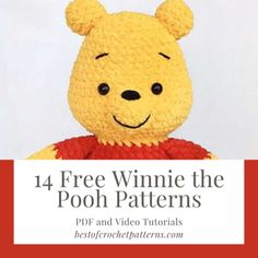 Winnie The Pooh Crochet Patterns Free Hats, Crochet Projects Winnie The Pooh, Pooh Lovey Crochet Pattern, Winnie The Pooh Amigurumi Pattern, Pooh Bear Amigurumi Free Pattern, Crochet Pattern Winnie The Pooh, Crochet Winnie The Pooh Applique, Piglet Crochet Pattern Free Winnie The Pooh