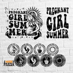 a brick wall with some stickers on it that say pregnant girl summer and the words pregnant