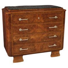 an old chest of drawers with marble top and handles on each drawer, isolated against a white background