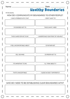 Setting healthy boundaries in relationships is essential for fostering trust and respect. Discover practical worksheets to help you build stronger connections. #RelationshipGoals #SettingHealthyBoundaries #HealthyRelationships #CommunicationIsKey #healthyrelationshipboundaries Boundary Activities Therapy Ideas, Personal Boundaries Worksheet, Relationships Worksheets, Healthy Boundaries Worksheets, Boundaries Activities, Boundaries Worksheet, Relationship Dynamic, Couples Therapy Worksheets, Counseling Tips