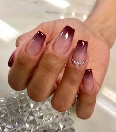 Ombre Nail Colors, Ombre Nail Design, Red Ombre Nails, Fall Ombre, Opal Nails, Wine Nails, Maroon Nails, Burgundy Background, Spring Acrylic Nails